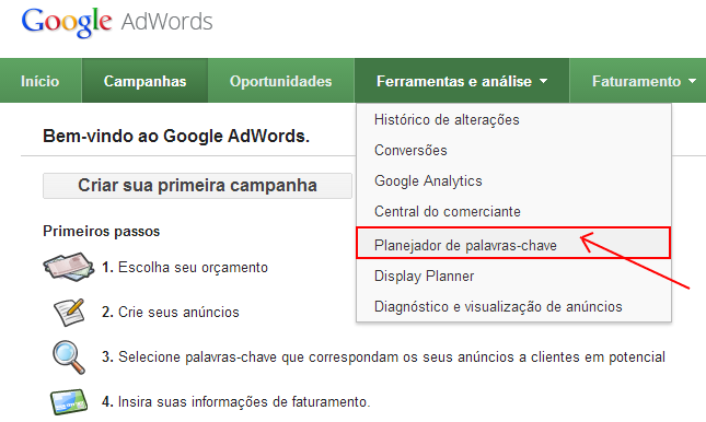 ferramenta de palavra chave Adwords